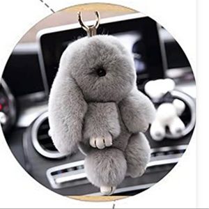 Bunny Keychain Soft Real Rex Rabbit Fur Charms Women Bag Accessory Keyring.Gray.